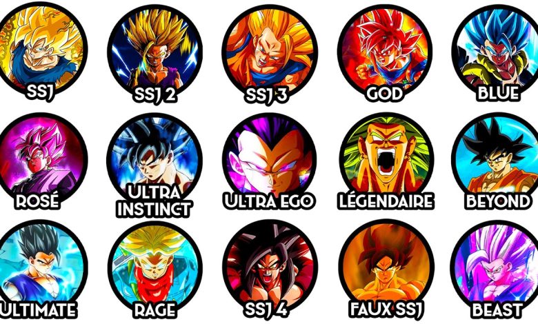 Les principales formes Super Saiyan et transformations Saiyan de Dragon Ball