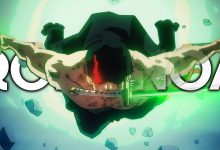 Roronoa Zoro combattant avec ses trois sabres dans One Piece