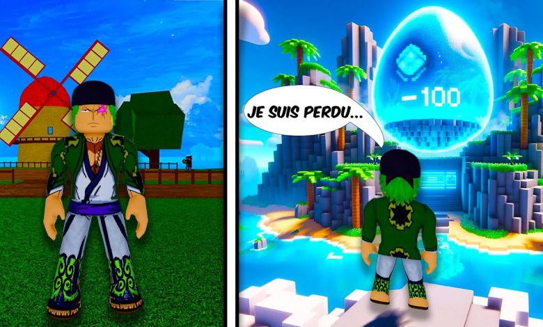 Zoro perdu dans Blox Fruits avec une roue de Fruits permanents